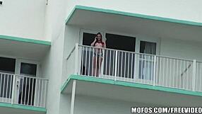 brunette flashes shaved pussy in bedroom masturbation