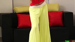 Masturbating shemale whips it out for camera in blonde crossdressing fetish