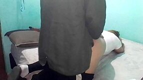 latina bent over on cold day in double bed