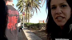 Big ass brunette enjoys stranger's toy in public fun