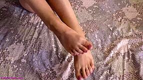 Babe in mask cosset oils feet for intense homemade blowjob action