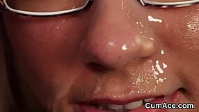 Wacky model swallows every drop of cumshot on her face after blowbang.