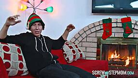 christmas oral surprise with brunette milf under the tree