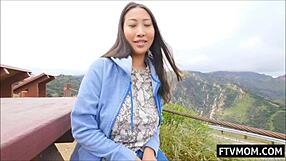 Busty Asian Milf Flashing Her Big Tits in Outdoor Show