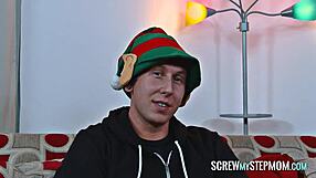 christmas oral surprise with brunette milf under the tree