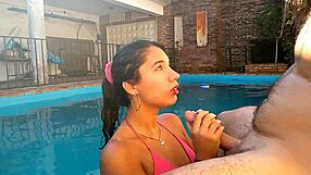 Argentina Amateur Deepthroats Big Cock in Pool.
