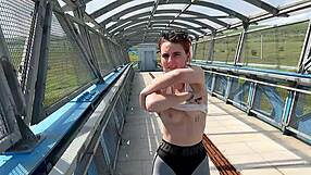 risky roadside doggystyle on a public bridge