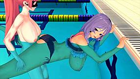 3D Hentai Girl Moans While Riding And Getting Facial In Swimming Game