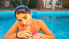 Argentina Amateur Deepthroats Big Cock in Pool.