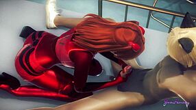 evangelion asuka femboy swallows cum in japanese hentai creampie