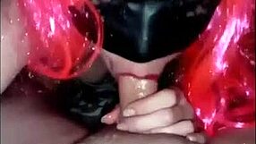 Fantastic blowjob from beauty with pink hair?