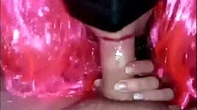 Fantastic blowjob from beauty with pink hair?