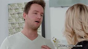 Girlfriend in lobby gets sucked by hot blonde masseuse