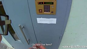 Teen Kirsten in glasses gets bent over for spontaneous top-floor ride