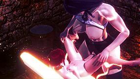 raiden shogun and pyra in steamy animated action