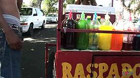 ebony girl bends over on the sofa, gets fucked, and cum on her ass