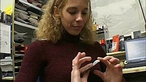 Are you lonely in the office? This blonde teen reaches orgasm solo