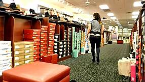 Mature Brunette Flashes Huge Ass in Transparent Leggings Outdoors