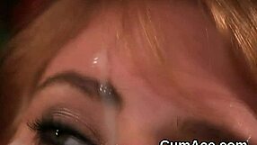 Unusual centerfold receives a jizz load on her face, eagerly eating it all