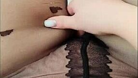 DepravedMinx achieves orgasm through her tight pantyhose.