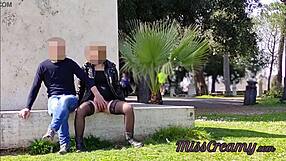 Real French public squirt sex with risk of being seen