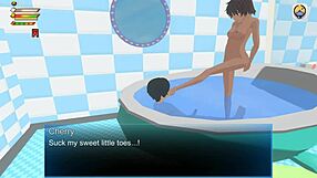 Femdom Humiliates Cute Slave in University Bathroom BDSM Game