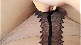 DepravedMinx achieves orgasm through her tight pantyhose.