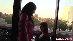 Gorgeous tranny duo rides toy with intense passion