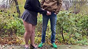 The fat milf in a short skirt holds my dick during this dirty pee fetish