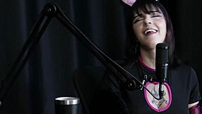 Nympho in sheer red lingerie masturbates and cums twice