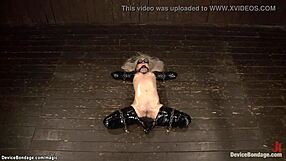 Lezdom subtly torments tied blonde and ebony with gagging pain