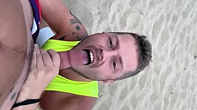 gay blowjob in public on the beach with outdoor exposure