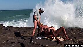 ocean threesome for busty blonde tarra white with big cocks