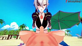 Arlecchino gets fucked hard in bikini on the beach in Genshin Impact