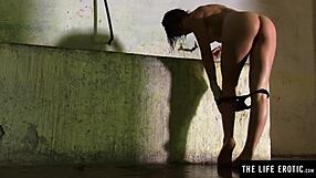 Athletic Brunette Masturbates Naked in Boxing Gym