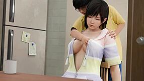 कोकोरो सोई हुई है, 3डी हेंटाई डॉगीस्टाइल में स्नीकी ब्लोजॉब मिल रहा है।