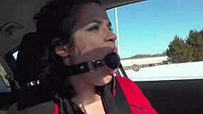 ball gagged slut flashing in public