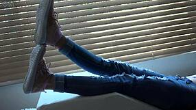 Kristy’s fresh sneakers spark wild close-up fetish foot play