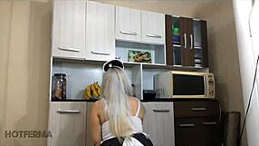 why is the blonde slut sucking the boss's big cock while the wife is away?