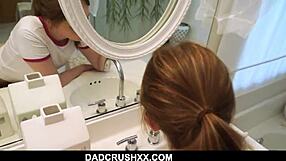 I watch the teen stepdaughter brushing her teeth before a pov encounter.