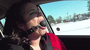 ball gagged slut flashing in public