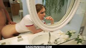 I watch the teen stepdaughter brushing her teeth before a pov encounter.
