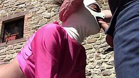 Laura on Heels Outdoor Blowjob with Oral Creampie