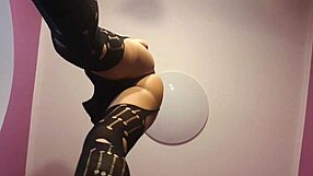 Mistress in heels playing with her body