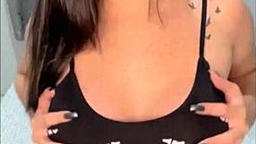 brunette babe likes to show off her big tits and ass with toys