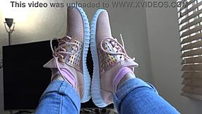 Kristy’s fresh sneakers spark wild close-up fetish foot play