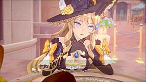 navia just chilling with aether for a wild night in 3d cartoon