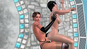 animated 3d lesbian girls fuck in spoon position with cute hentai style