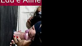 aline chupando y recibiendo corrida en gloryhole frente a cornudo