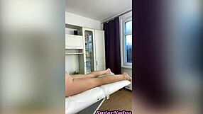 Discover Sugarnadya's tantalizing foot fetish as she waxes slender legs and reveals trimmed pussy in close-up